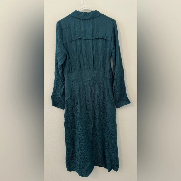 By Anthropologie Womens Size 12 Blazer Wrap Dress Midi Deep Teal Front Slits - Picture 2 of 12